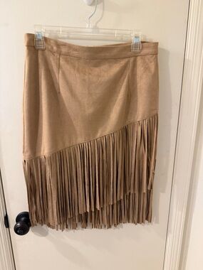 Suede-Look Fringe Mini Skirt in Tan